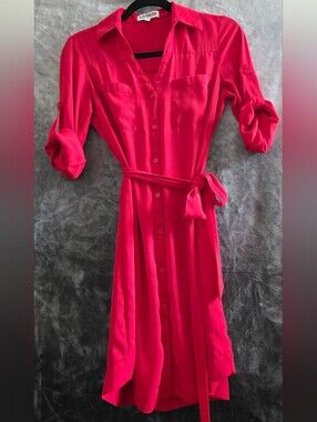 Express Red Portofino Shirt Dress with Self Tie XS